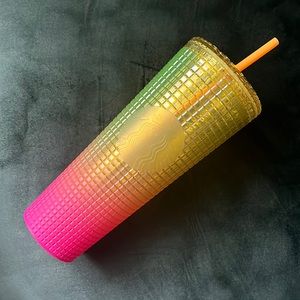 Starbucks Yellow and Pink Gradient Grid Tumbler